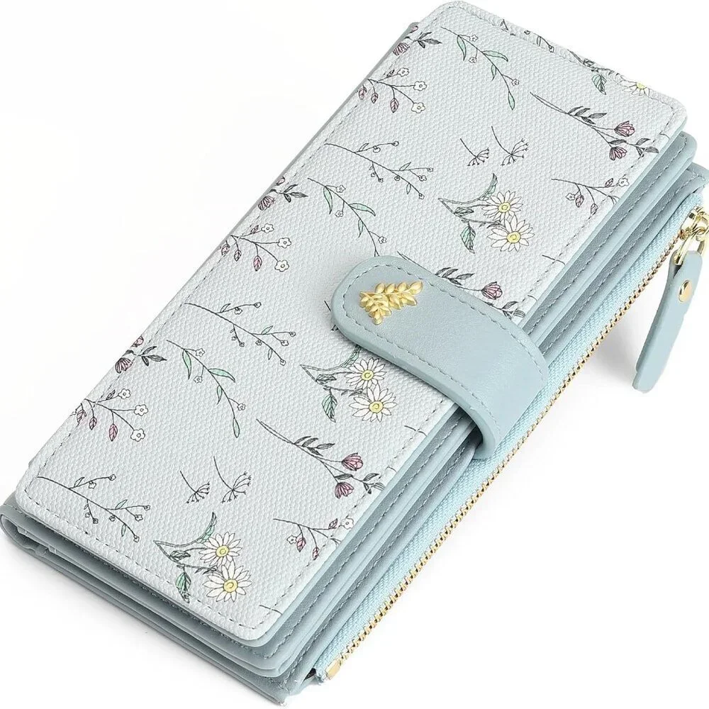 Women's Faux Leather RFID Wallet Trifold Large Capacity Organizer Floral